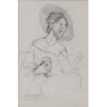 ALESSIO ISSUPOFF (Kirov 1889 - Rome 1957) WOMAN WITH HAT AT COFFEE Pencil on paper, cm. 33 x 22