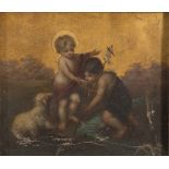 PAINTER LATE 19TH CENTURY JESUS, ST. GIOVANNINO E THE LAMB Oil on parchment cm. 12 x 13 Defects