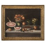 GIOVANNI QUINSA (Naples, 17th century) STILL-LIFE WITH WATERMELON, PEACHES AND CHERRIES