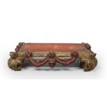 GILTWOOD BASE, NAPLES BAROQUE PERIOD with top and draperies in red lacquer. Feet in twisted