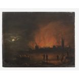 FRENCH PAINTER, LATE 18TH CENTURY NIGHTTIME WITH FIRE NEAR A HARBOUR Oil on panel cm. 20 x 26