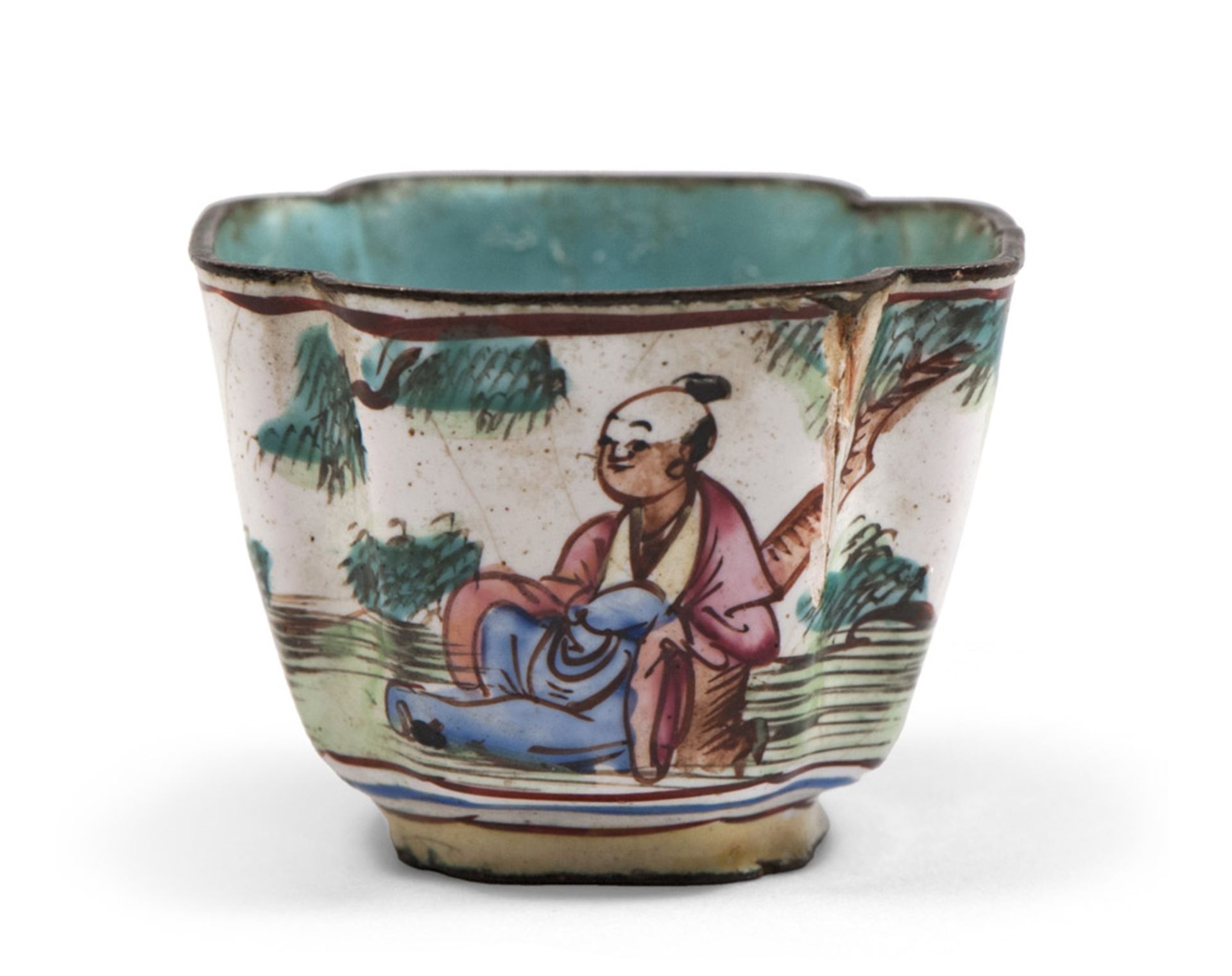 A CHINESE POLYCHROME METAL CUP, 19TH CENTURY