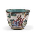 A CHINESE POLYCHROME METAL CUP, 19TH CENTURY