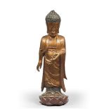 A VIETNAMESE LAQUER WOOD SCULPTURE OF STANDING BUDDHA, FIRST HALF 20TH CENTURY