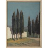 MARIO BORGIOTTI (Livorno 1906 - Florence 1977) CYPRESSES AT MONTEPULCIANO