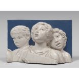 MAIOLICA HIGH-RELIEF, ROBIANO'S STYLE EARLY 20TH CENTURY to white and blue enamel, representing