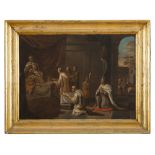 DUTCH PAINTER, 17TH CENTURY SOLOMON ADORING THE IDOLS Oil in panel cm. 47 x 65 Gilded frame