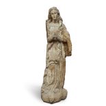 NEAPOLITAN SCULPTOR, EARLY 16TH SECOLO ANNOUNCED VIRGIN Walnut-tree statue with rests of white