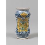 MAIOLICA PHARMACY VASE, SOUTH ITALY LATE 19TH CENTURY to white, blue and yellow enamel decorated