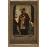 NORTH-ITALIAN PAINTER, 19TH CENTURY SAINT AUGUSTIN IN HIS STUDY Painted incision on glass, cm. 23