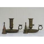A PAIR OF BRASS CANDLEHOLDERS, LATE 19TH CENTURY complete of snuffer. Measures cm. 11 x 11 x 15.