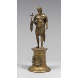 GILT-BRONZE SCULPTURE OF SAINT CRISPINO, 19TH CENTURY fine chisel, plunged on base with laurel