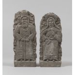 A PAIR OF PEPERINO-MARBLE BASS-RELIEVES, MEDIEVAL STYLE LATE 19TH CENTURY Sculptured to figures of