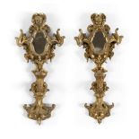 A PAIR OF SMALL GILDED WOOD APPLIQUES, PROBABLY ROME 18TH CENTURY with mirrors edged by carvings