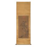 CHINESE SCHOOL, 18TH CENTURY LANDSCAPE WITH PINE TREE  Mixed media on silk, cm.  170 x 56 SCUOLA