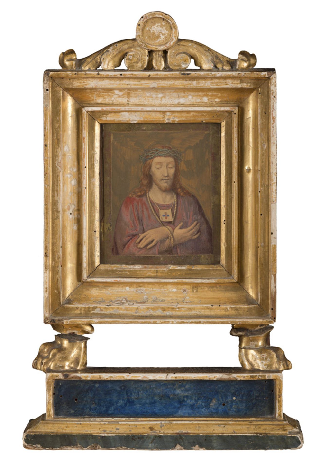 ITALIAN ENGRAVER, 19TH CENTURY ECCE HOMO Etching painted by tempera, cm. 14 x 11.5 FRAME Giltwood