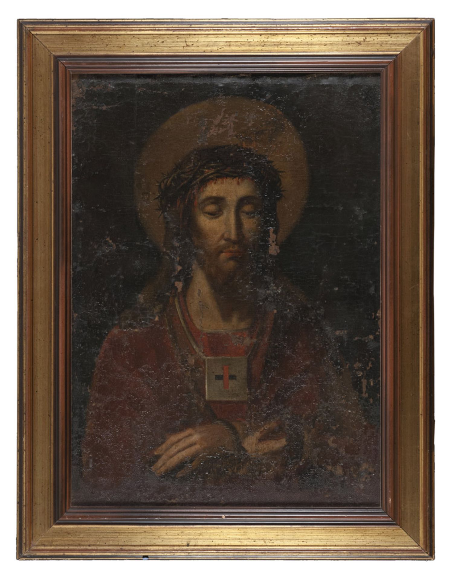 ITALIAN PAINTER, 17TH CENTURY ECCE HOMO Oil on canvas applied on panel, cm. 69 x 50 Framed CONDITION