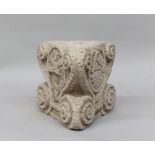 STONE CAPITAL, 14TH CENTURY carved to curl with coats of arms. Measures cm. 35 x 30 x 33.