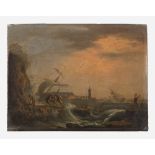 FRENCH PAINTER, LATE 18TH CENTURY STORM WITH SHIPWRECK NEAR A HARBOUR Oil on panel, cm. 20 x 26