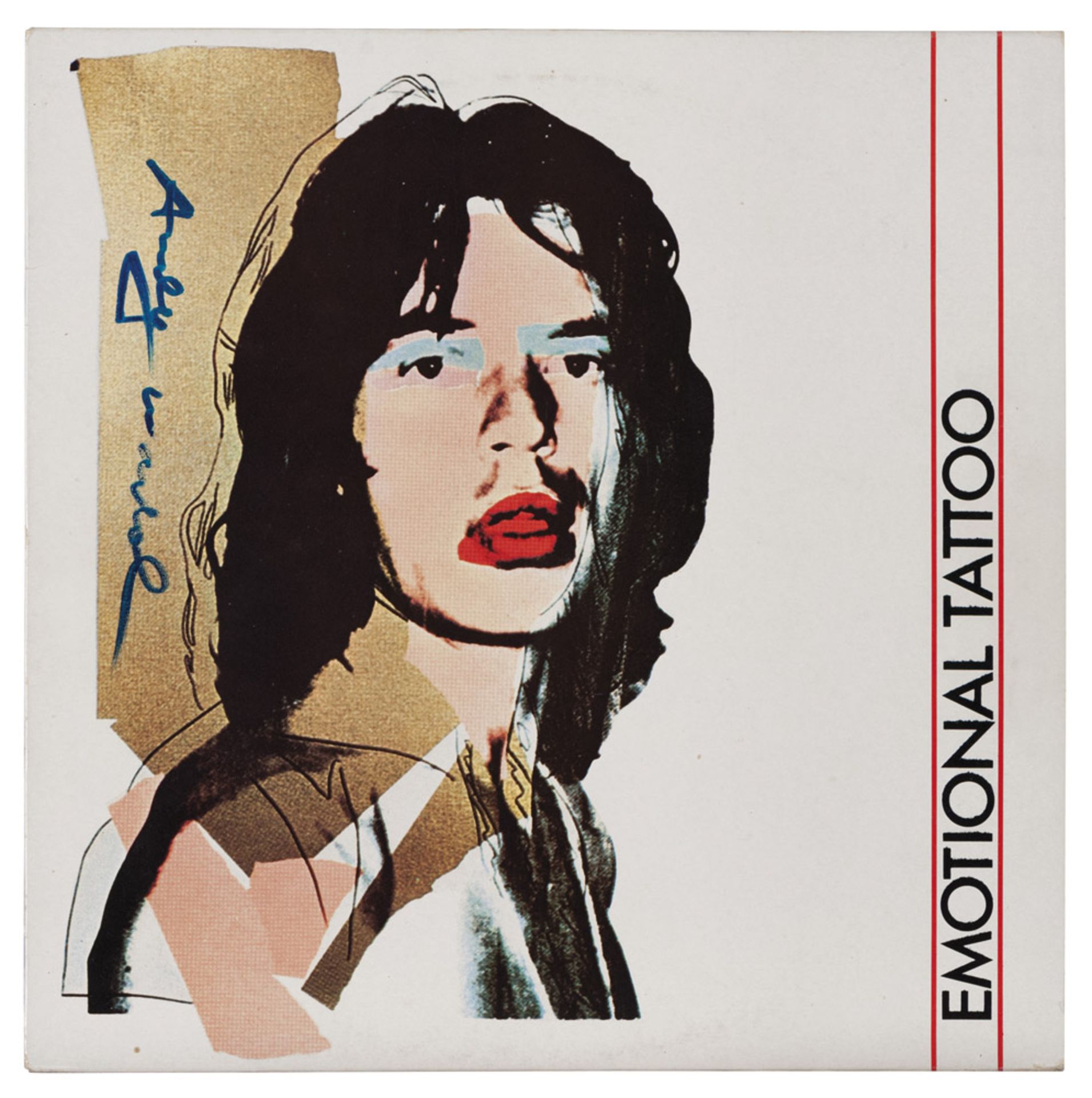 VINILE ORIGINALE DI THE ROLLING STONES 'EMOTIONAL TATOO' FIRMATO DA ANDY WARHOL, 1983