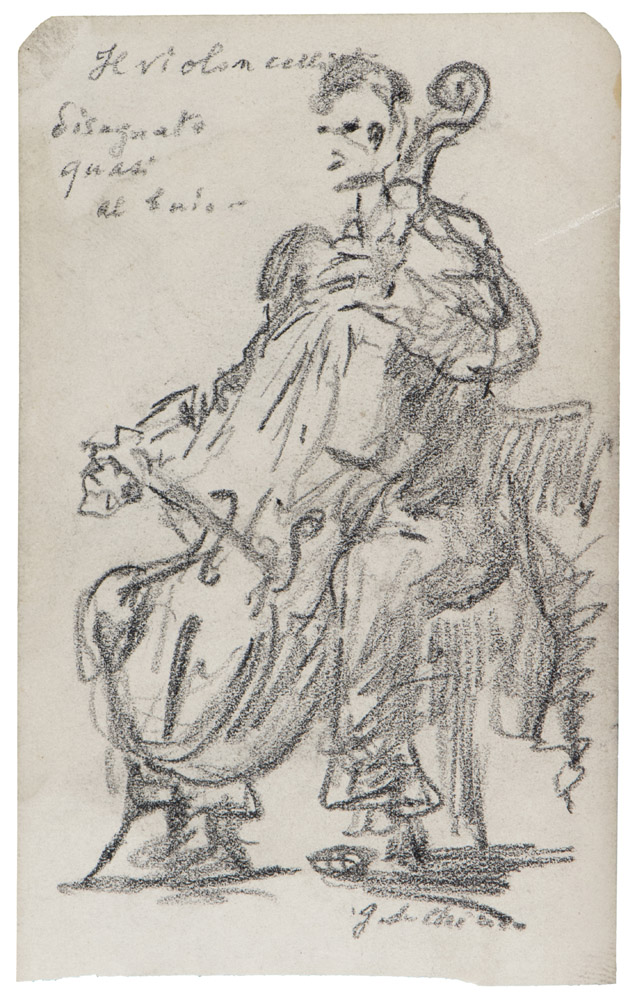 GIORGIO DE CHIRICO (Volos 1888 - Roma 1978) Il violoncellista (disegnato quasi al buio)