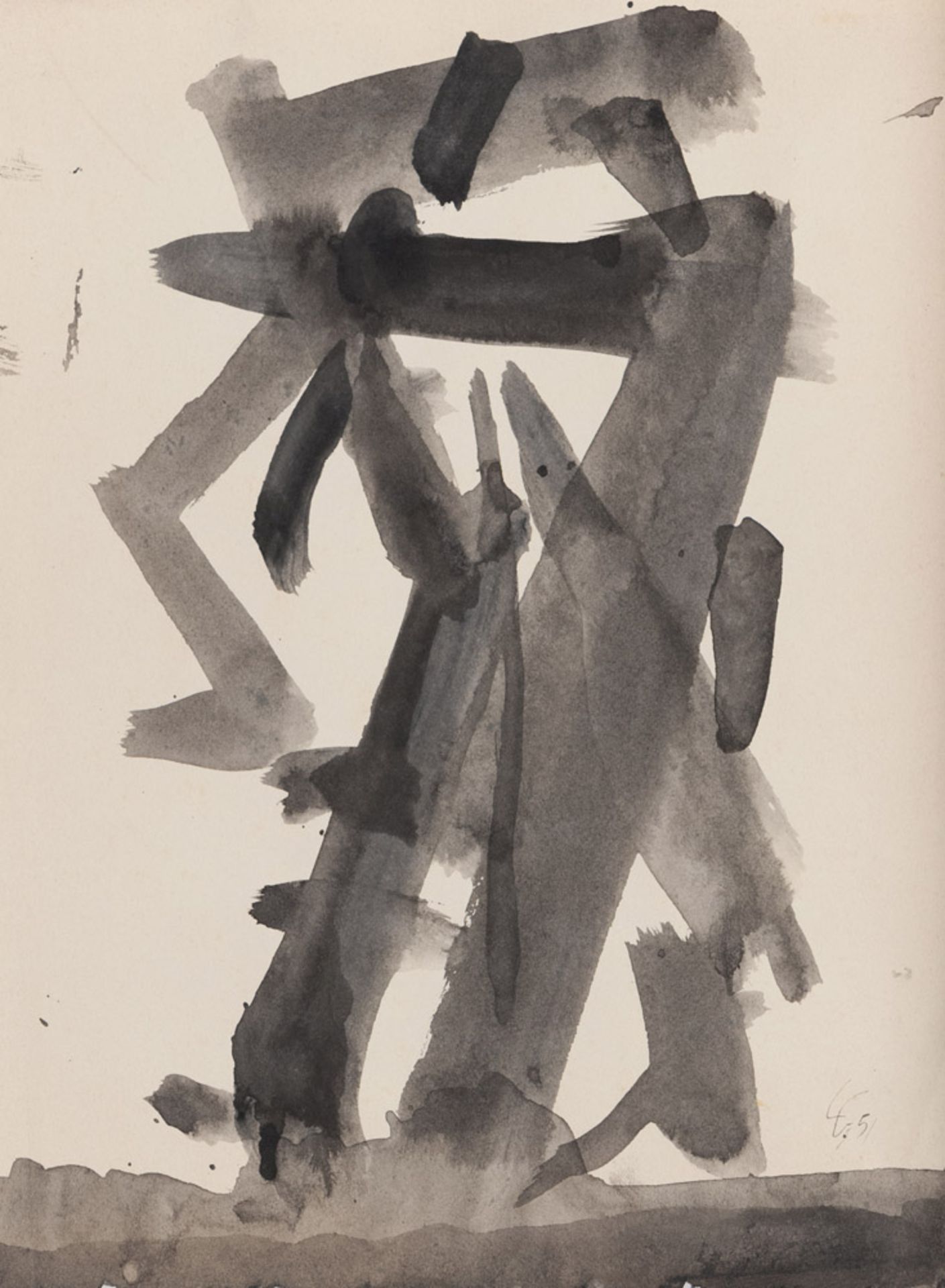 LORENZO GUERRINI (Milano 1914 - Roma 2002) Cinque gouache su carta, 1950-52 Spilla in bronzo per - Image 2 of 5