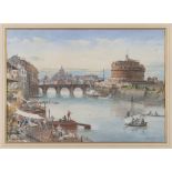 Martino Del Don (Italy, 19th century). View of Castel sant'Angelo from the Tiber with scenes of