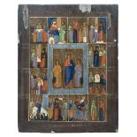 Russian school, 19th century. The twelve festivities with blessing Christ. Tempera on wood, cm. 36,5