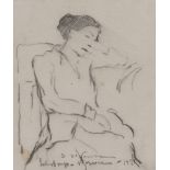 Domenico De Vanna (Terlizzi 1896 - Naples 1980). Donna sat in rest. Charcoal on yellow paper, cm. 19