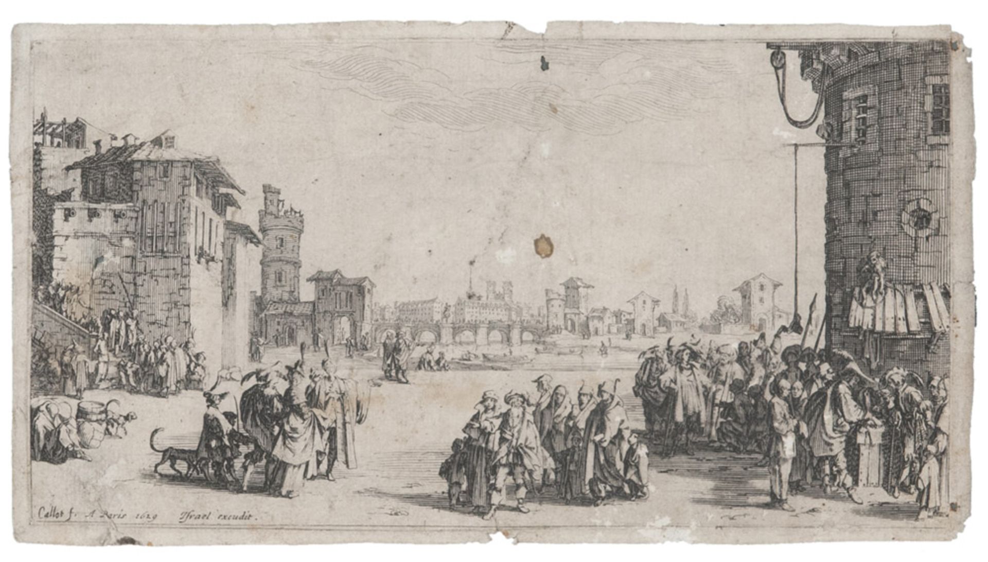 French engraver 17th century. Paris, after Callot. etching, cm. 12,5 x 22.INCISORE FRANCESE XVII