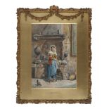 Cesare Augusto Detti (Spoleto 1847 - Paris 1914). Young canter to the hearth. Water-color on