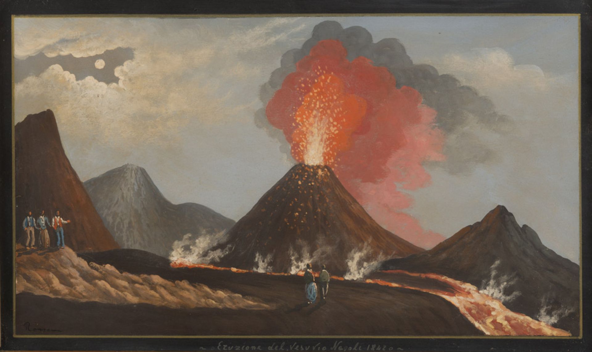 Neapolitan painter, 20th century. Eruption of the Vesuvius. Gouache, cm. 29 x 47.PITTORE NAPOLETANO,