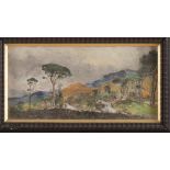 Giuseppe Casciaro (Ortelle 1863 - Naples 1945). Landscape with pines. Crayons on cardboard, cm. 13 x