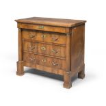 Walnut-tree Commode with gilded metal finishes, probably Piedmont, Empire period. Measures cm. 94