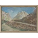 Italian painter, 20th century. Mountainous landscape. Crayons on paper, cm. 35 x 50.PITTORE