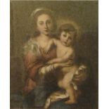 ENGRAVER early 20TH CENTURY Madonna with Child, after Murillo Color print, cm. 80 x 63 Subtitled