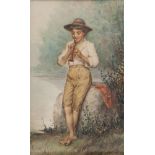 Italian painter, early 20th century. Little boy piper.