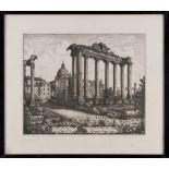 Laurenzo Laurenzi (Assisi 1878 - Rome 1946). The temple of Saturn in the Roman Forum. Etching, cm.