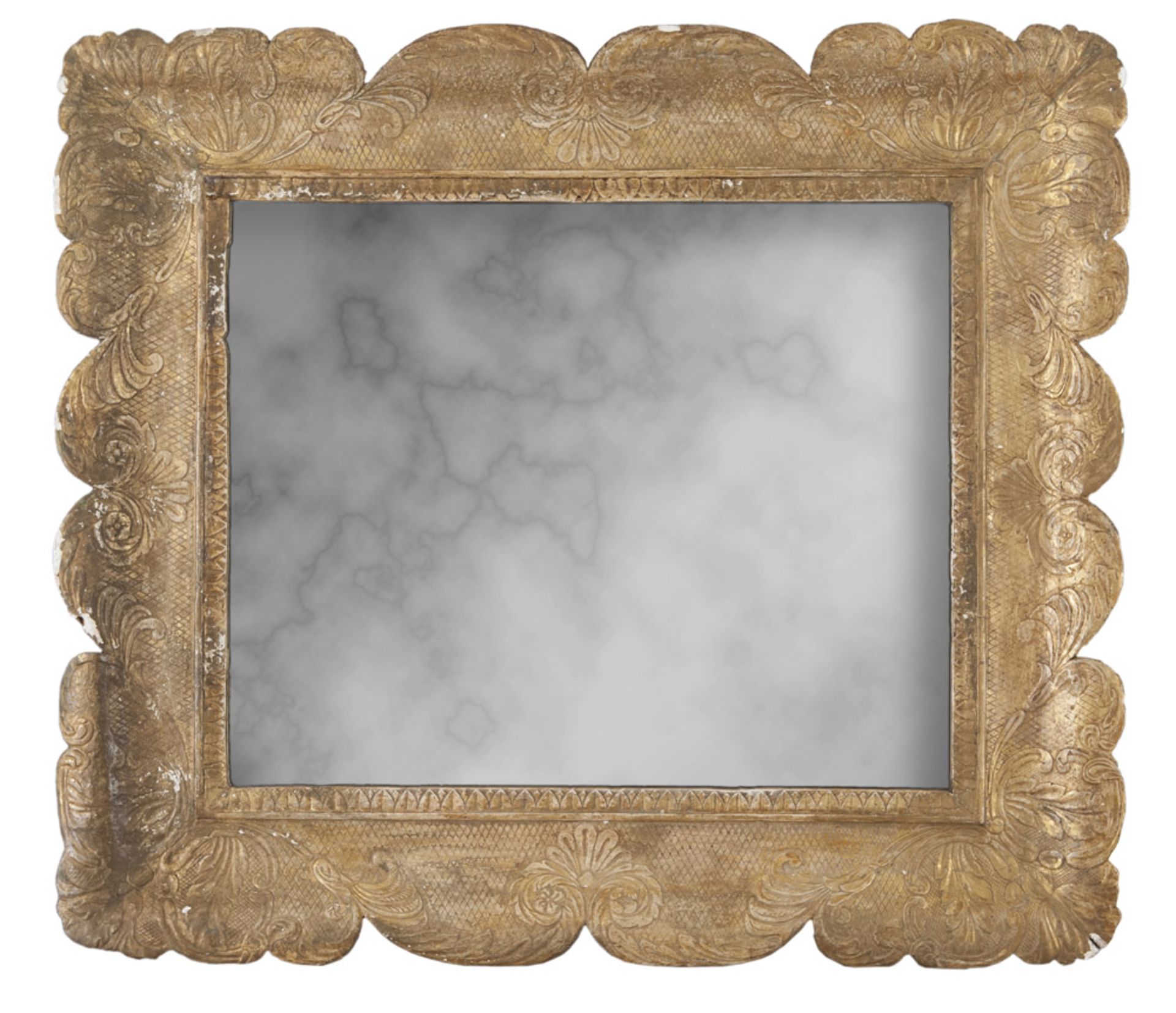 Gilded wood mirror, Naples early 19th century. Measures cm. 92 x 81.SPECCHIERA IN LEGNO DORATO,