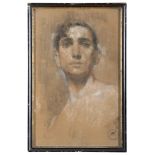 Filippo Anivitti (Rome 1876 - 1955). Male figure. Chalk, charcoal and colored pencil on brown paper,