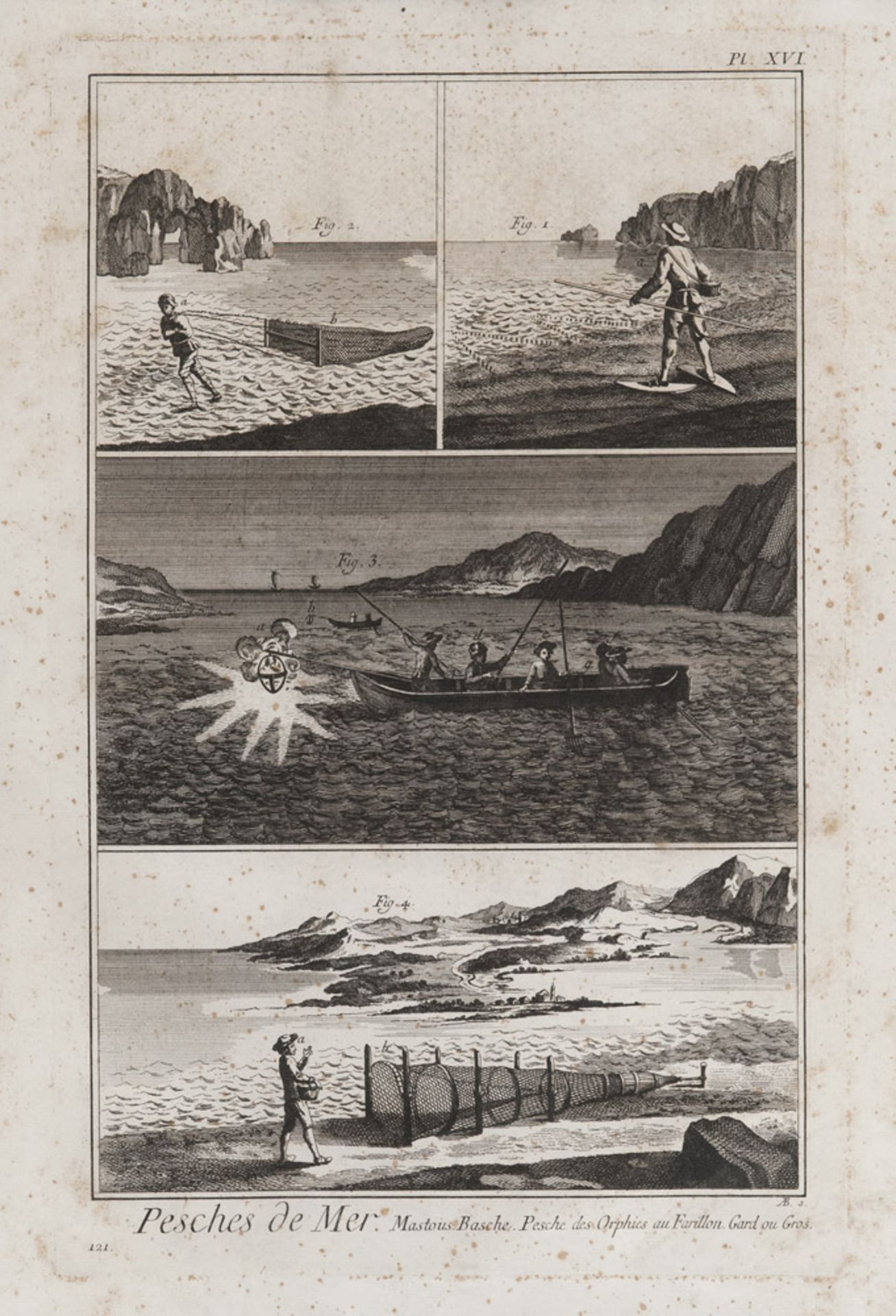 French engraver, 18th century. Typologies of the fishing. A pair of tripartite etchings, cm. 41 x - Bild 2 aus 2