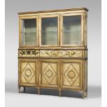 Lacquered and painted wood showcase-cabinet, early 19th century. Measures cm. 220 x 190 x 33.RARA