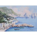 Neapolitan painter, 20th century. View of Capri with the Faraglionis. Gouache, cm. 24 x 34.PITTORE