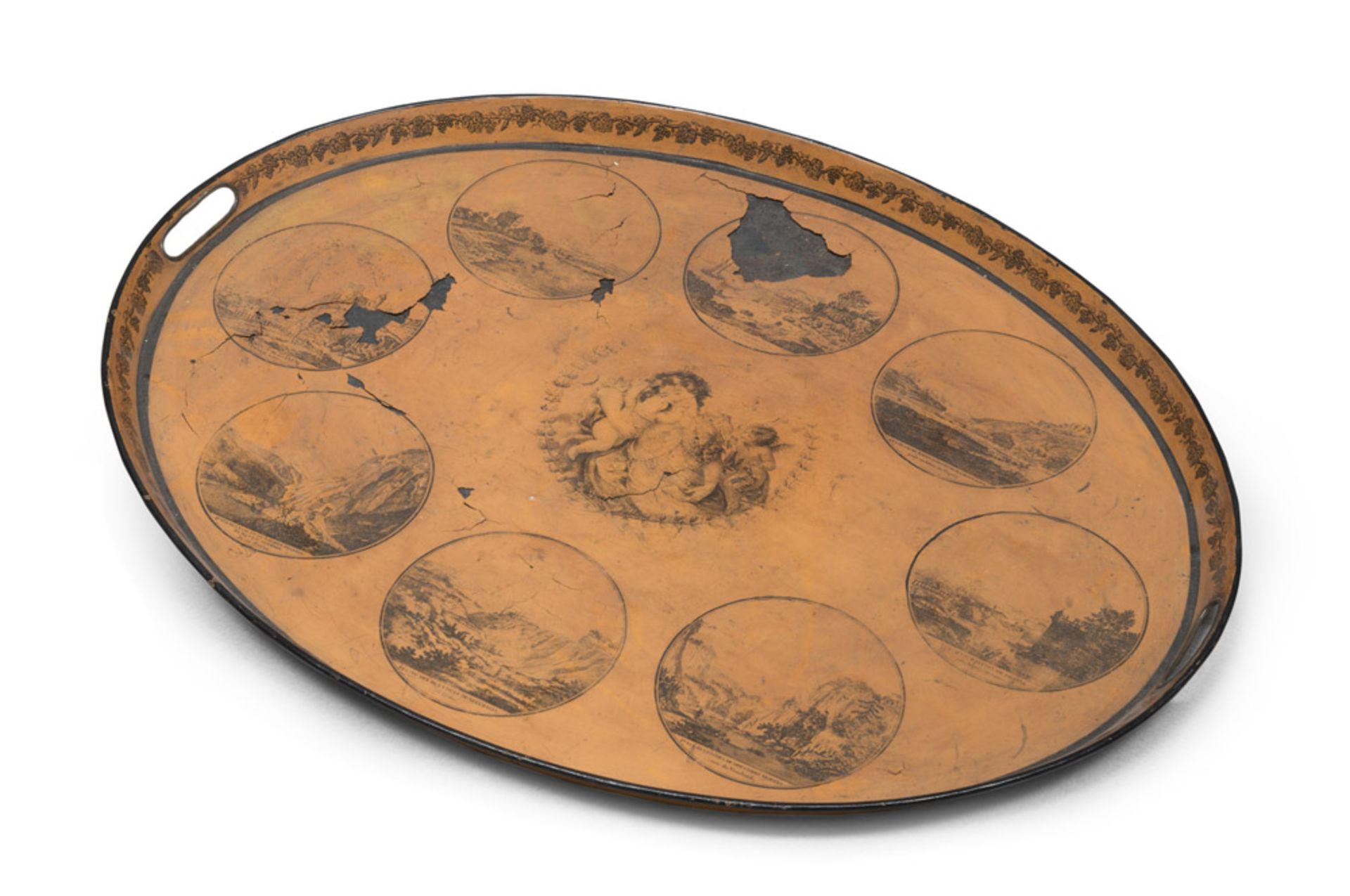 Metal Tray, France 19th century. Measures cm. 68 x 53.VASSOIO IN METALLO, FRANCIA XIX SECOLO a lacca