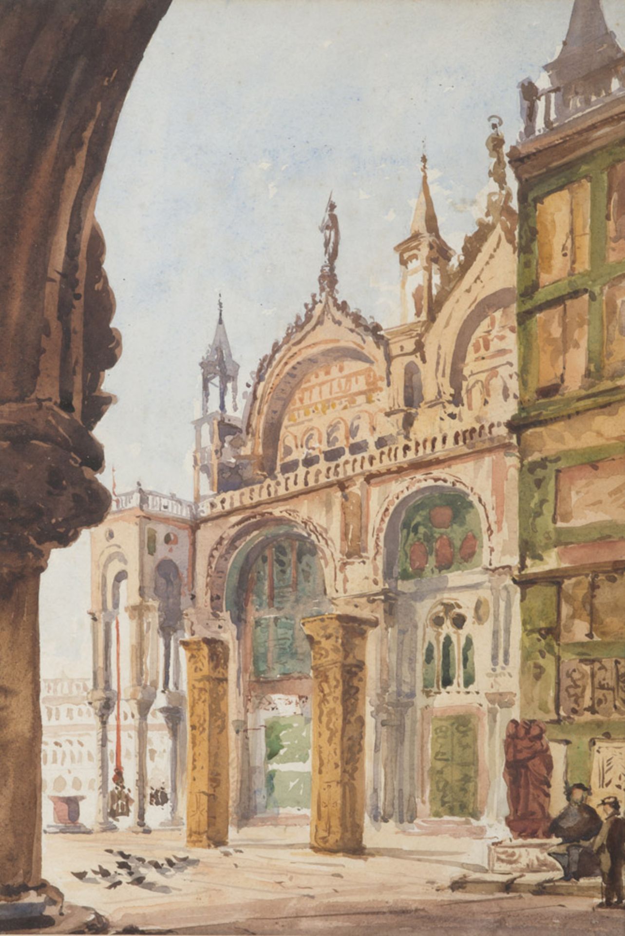 Painter early 20th century. The basilica of St. Mark. View of Venice. A pair of water-colors on - Image 2 of 2