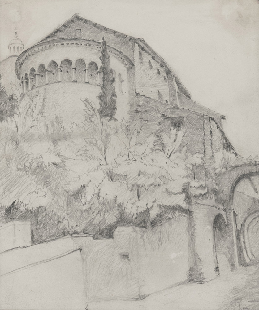 Pio Joris (Rome 1843 - 1921). View of Basilica, Assisi.