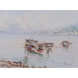 Neapolitan painter, 20th century. Fishermen's boats to Shore. Gouache, cm. 30 x 40.PITTORE