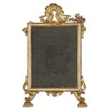 Giltwood and white lacquered mirror, probably Naples 18th century. Measures cm. 60 x 36.PICCOLA