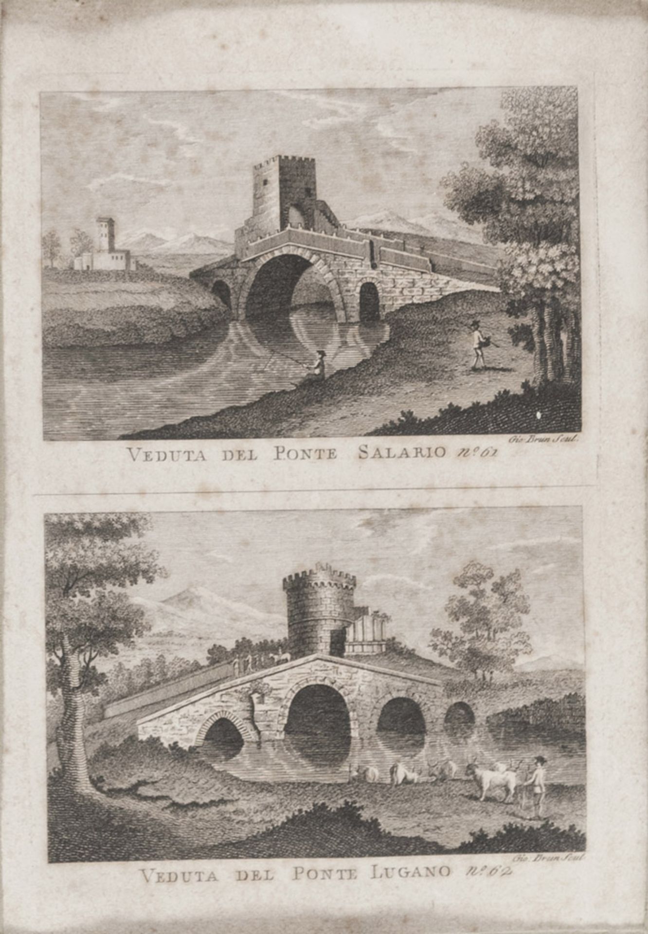 Italian engraver, late 18th century. Views of Rome. Six prints in three sheets, cm. 10 x 14.INCISORE - Bild 3 aus 3