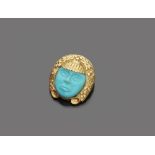 Yellow gold 18 kts. pendant, with turquoise stone Indian figure. Measures cm. 4 x 3,5, general